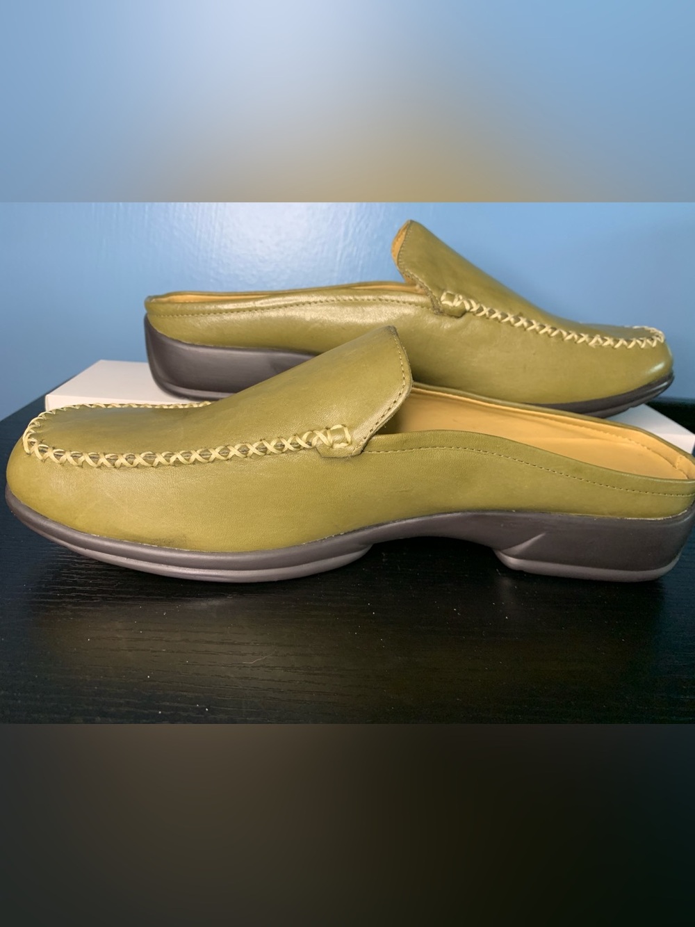 Olive Green Women’s Slip-On Mule with Contrast Stitching